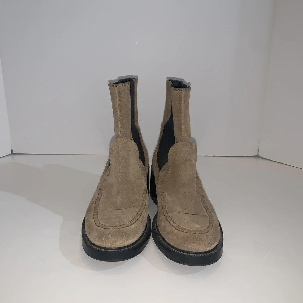 Tod's Boots Womens EU 36 Beige Suede Chelsea Ankle Block Heel Pull On Booties